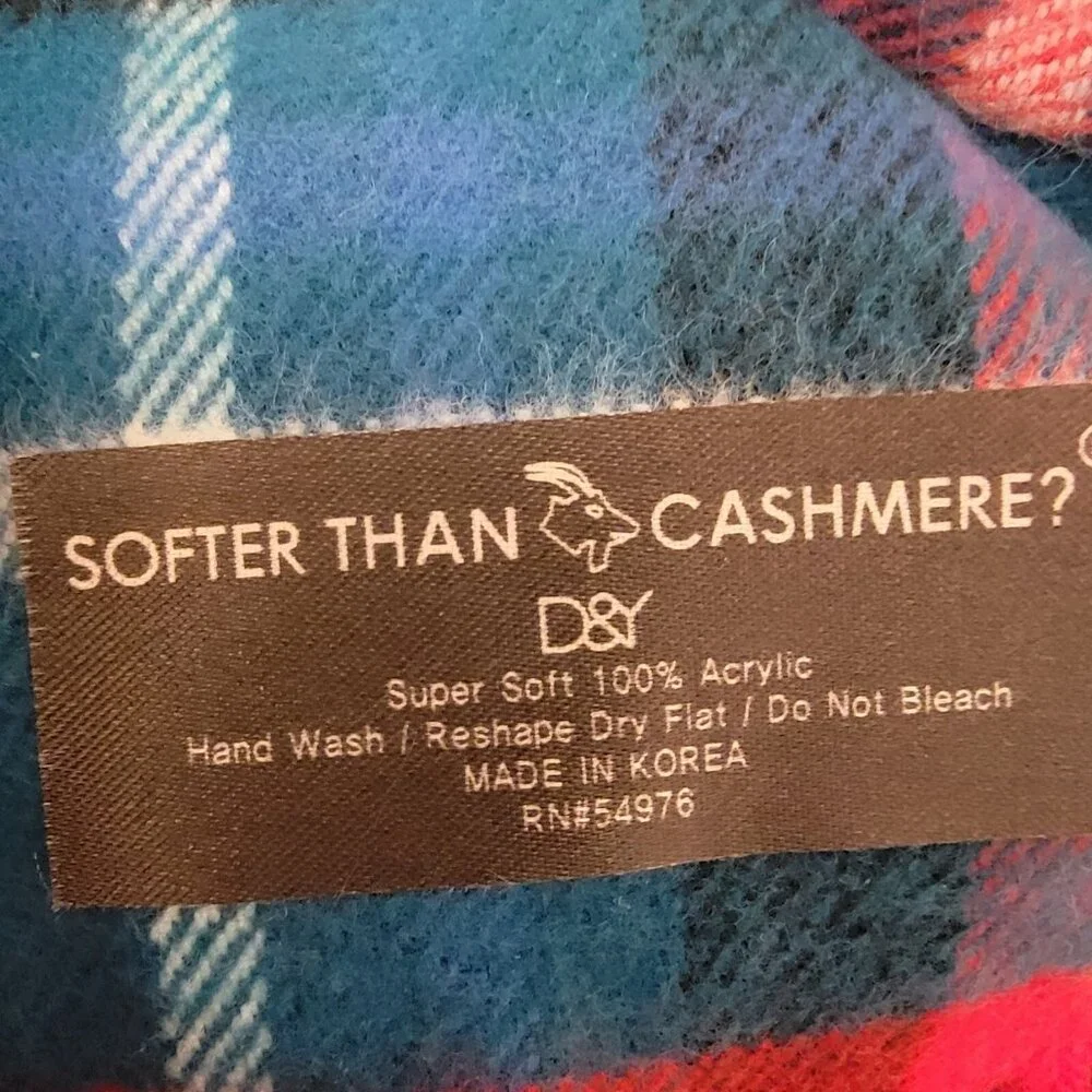 D & Y Fringed Scarf Softer Than Cashmere Unisex Red‎ Plaid